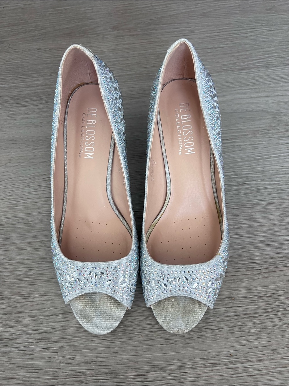 De Blossom Collection Light Silver Crystal Peep-Toe Heels